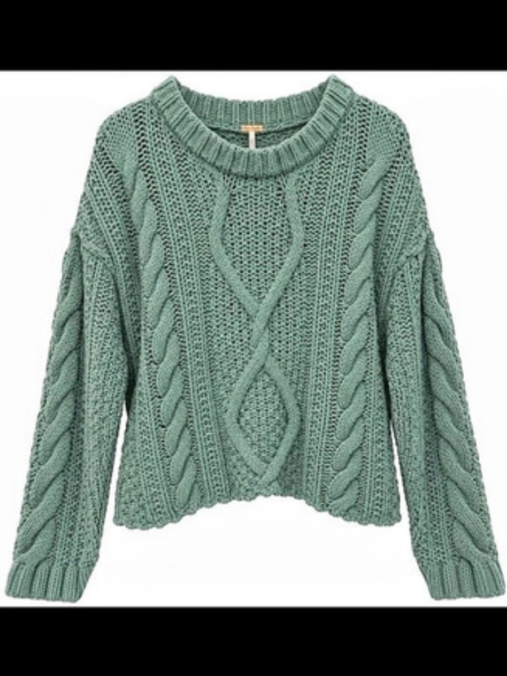Free People On Your Side Pullover Green Cable Knit Sweater
